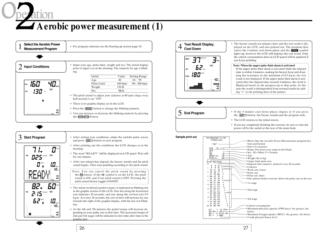 Cateye MODEL EC-1600 operating instructions Aerobic power measurement 