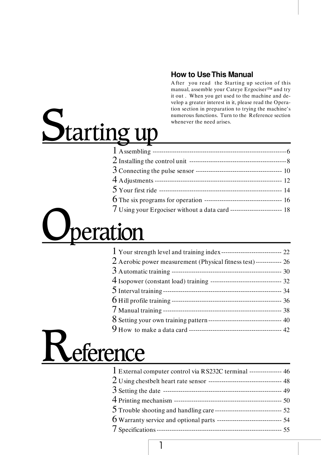 Cateye MODEL EC-1600 operating instructions How to Use This Manual 