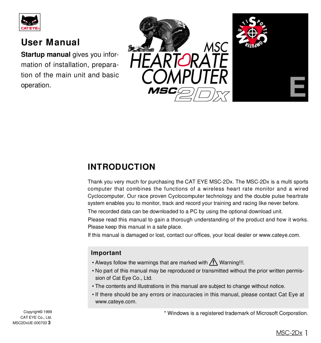 Cateye MSC-2Dx user manual Introduction 