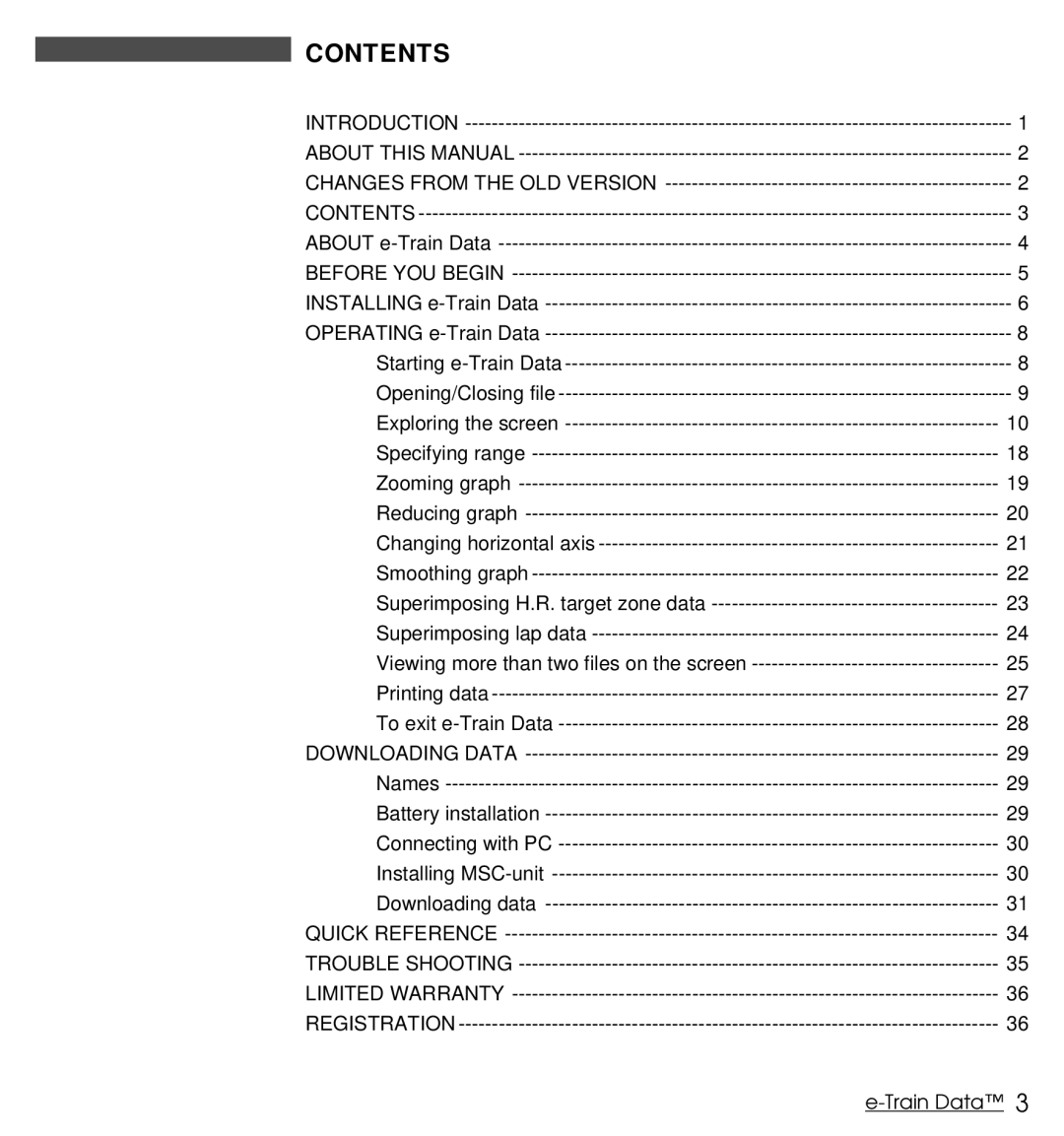 Cateye MSC Download Kit instruction manual Contents 