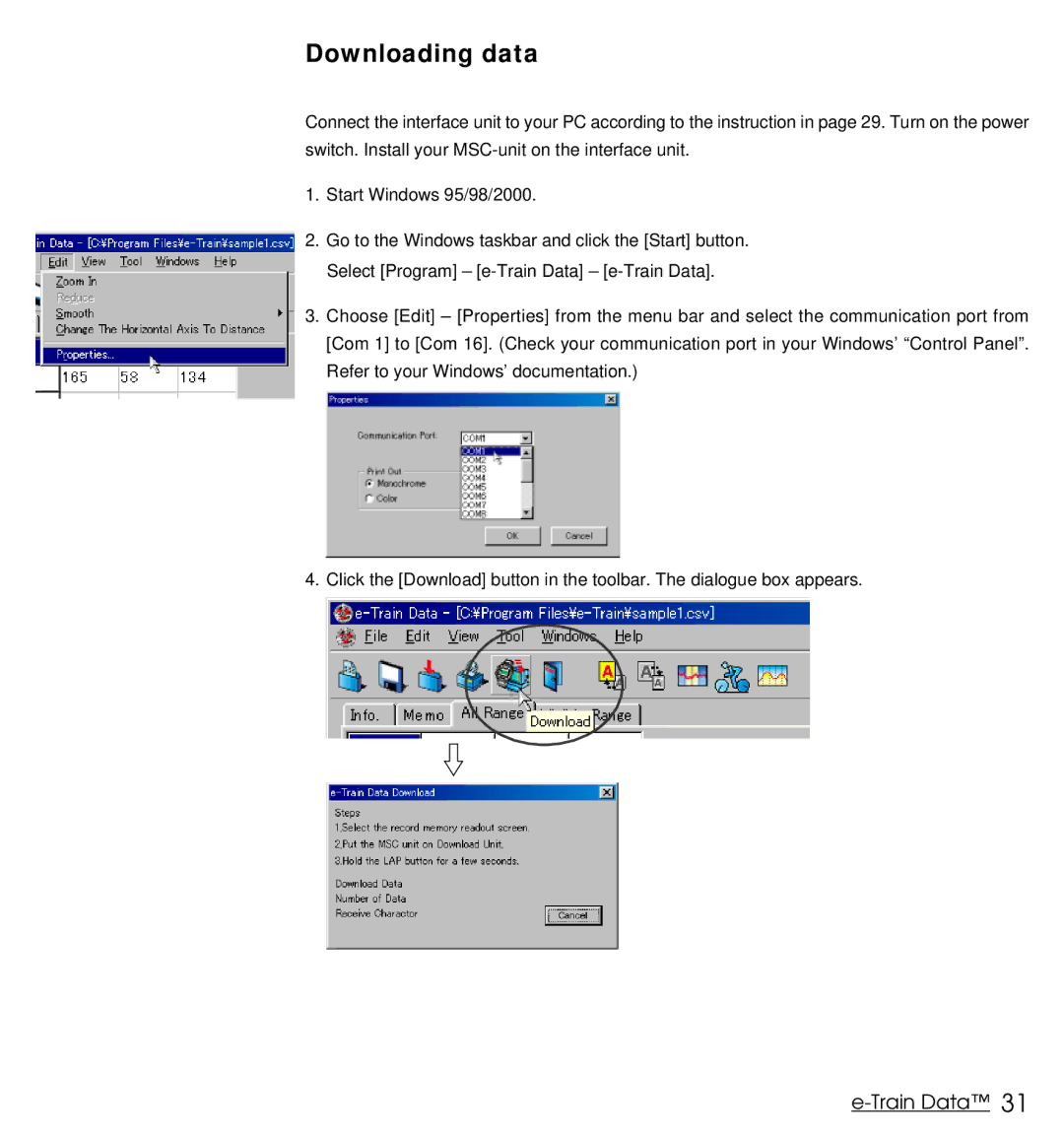 Cateye MSC Download Kit instruction manual Downloading data 