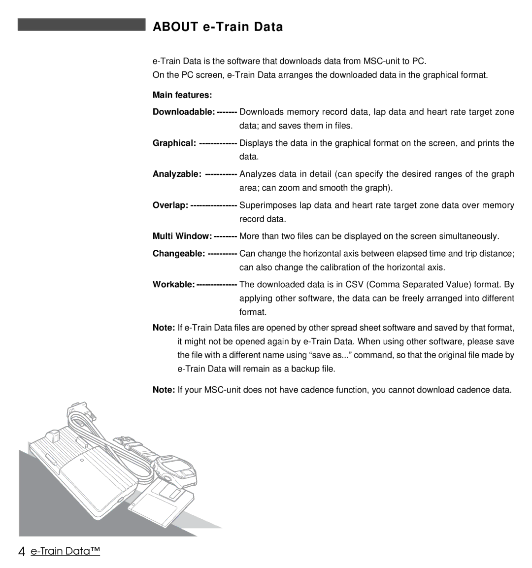 Cateye MSC Download Kit instruction manual Data, Can also change the calibration of the horizontal axis 