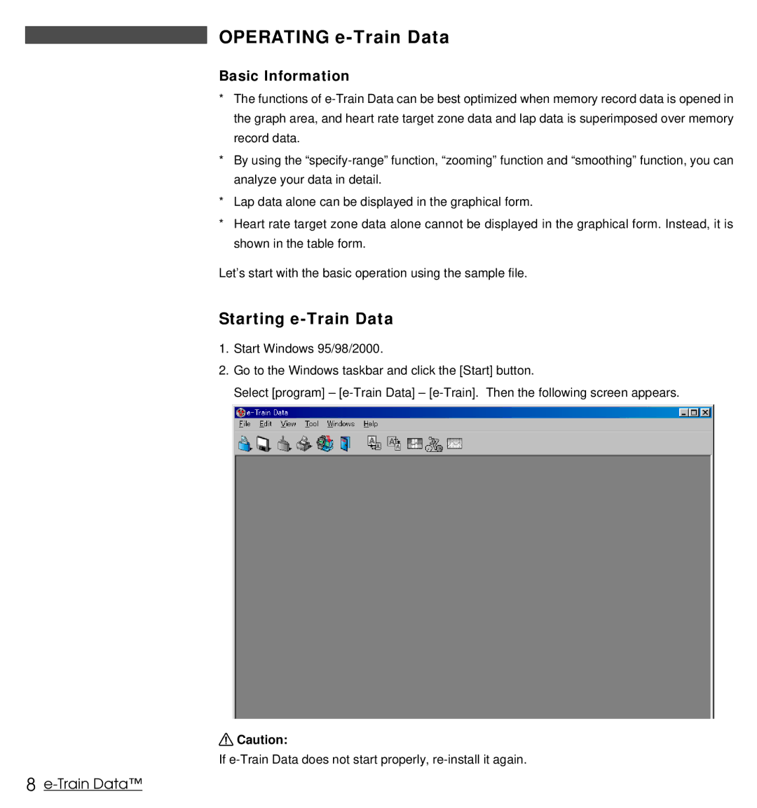 Cateye MSC Download Kit instruction manual Starting e-Train Data, Basic Information 