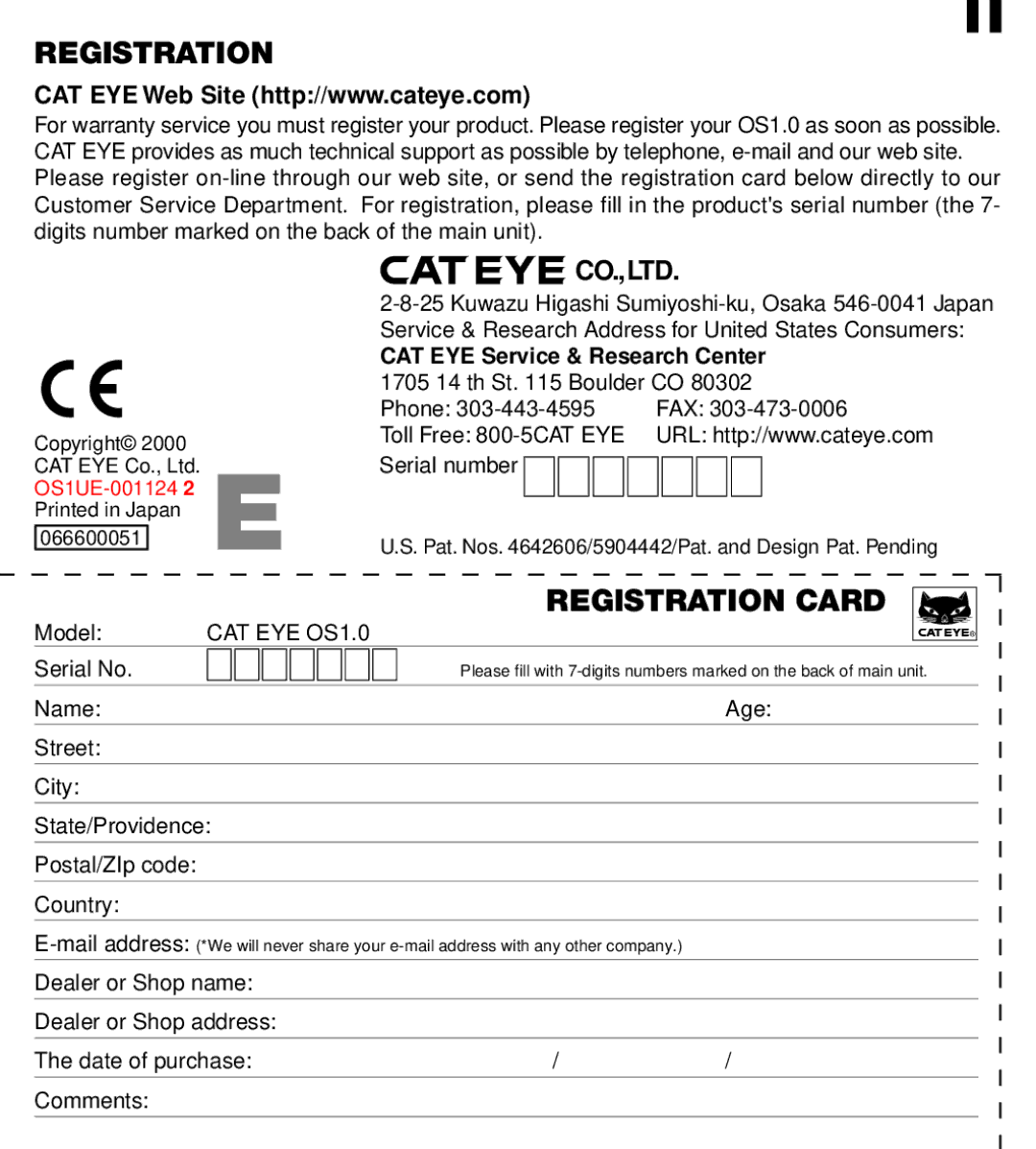 Cateye OS 1.0 manual OS1UE-001124 2 E 