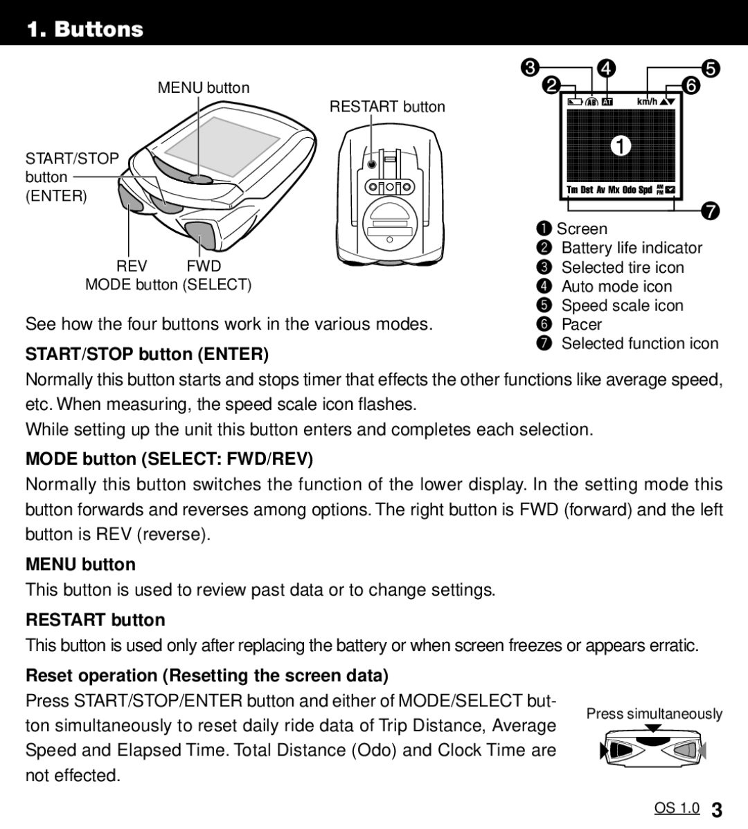 Cateye OS 1.0 manual Buttons 