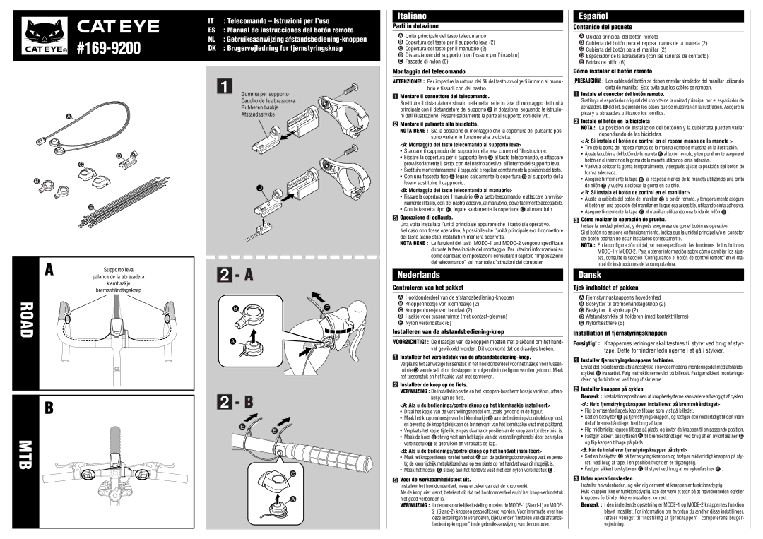 Cateye ROAD installation manual Italiano, Español, Nederlands, Dansk 