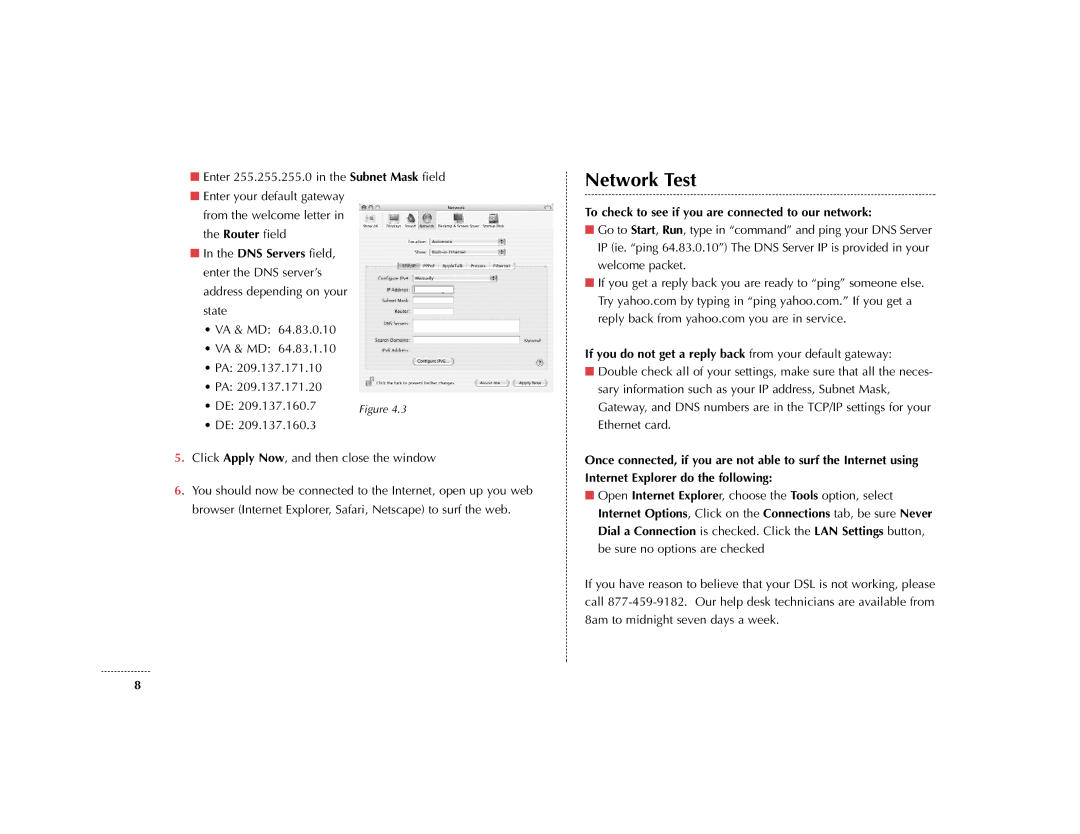 Cavalier 6381 installation instructions Network Test, To check to see if you are connected to our network 