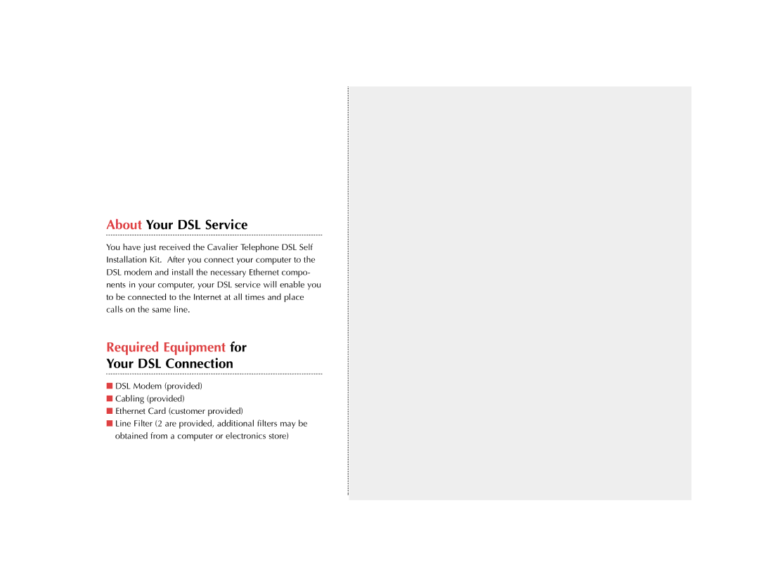 Cavalier 6381 installation instructions About Your DSL Service, Your DSL Connection 