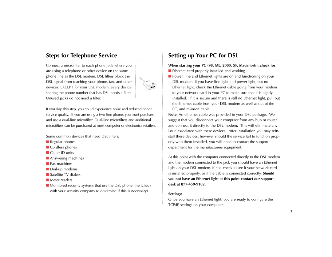 Cavalier 6381 installation instructions Steps for Telephone Service, Setting up Your PC for DSL, Settings 