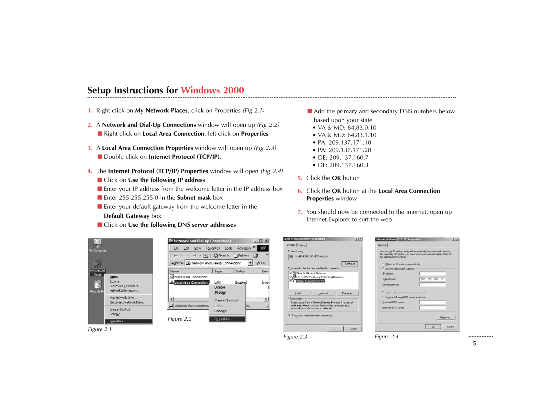 Cavalier 6381 Setup Instructions for Windows, Network and Dial-Up Connections window will open up Fig 