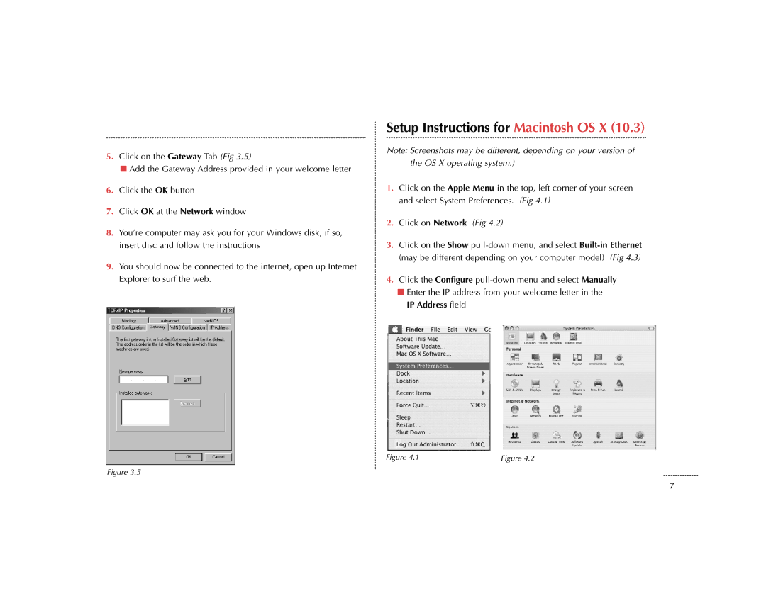 Cavalier 6381 installation instructions Setup Instructions for Macintosh OS X 