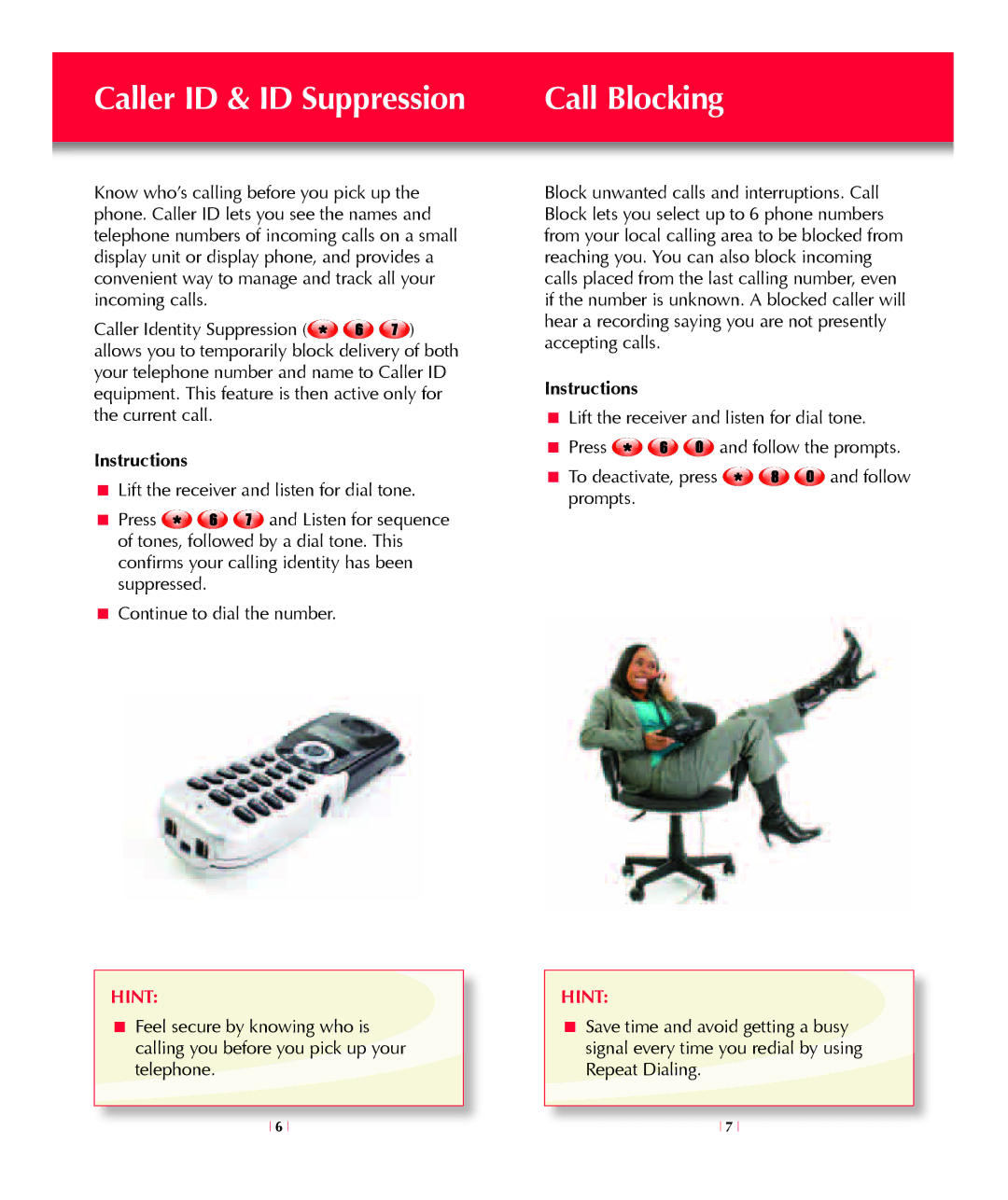 Cavalier cav-100753 manual Caller ID & ID Suppression Call Blocking 