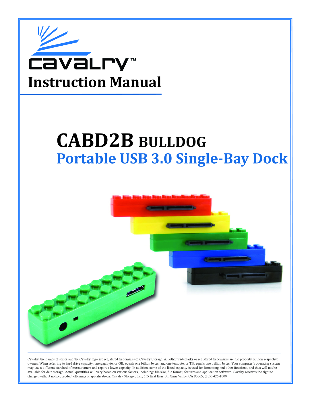 Cavalry Storage instruction manual CABD2B BULLDOG, Portable USB 3.0 Single-BayDock 