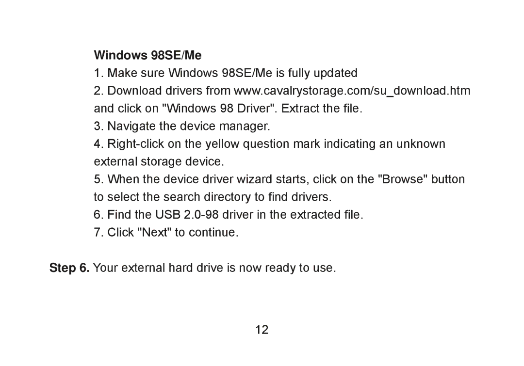 Cavalry Storage CADA-C32A user manual Windows 98SE/Me 