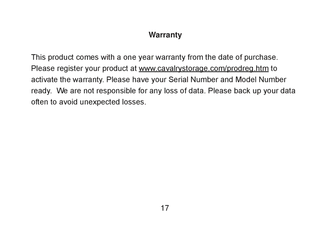 Cavalry Storage CADA-SA8 user manual Warranty 