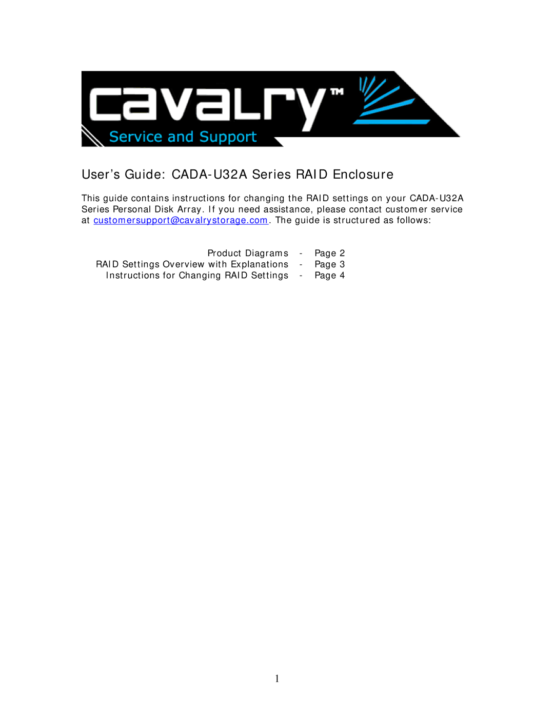 Cavalry Storage manual User’s Guide CADA-U32A Series RAID Enclosure 