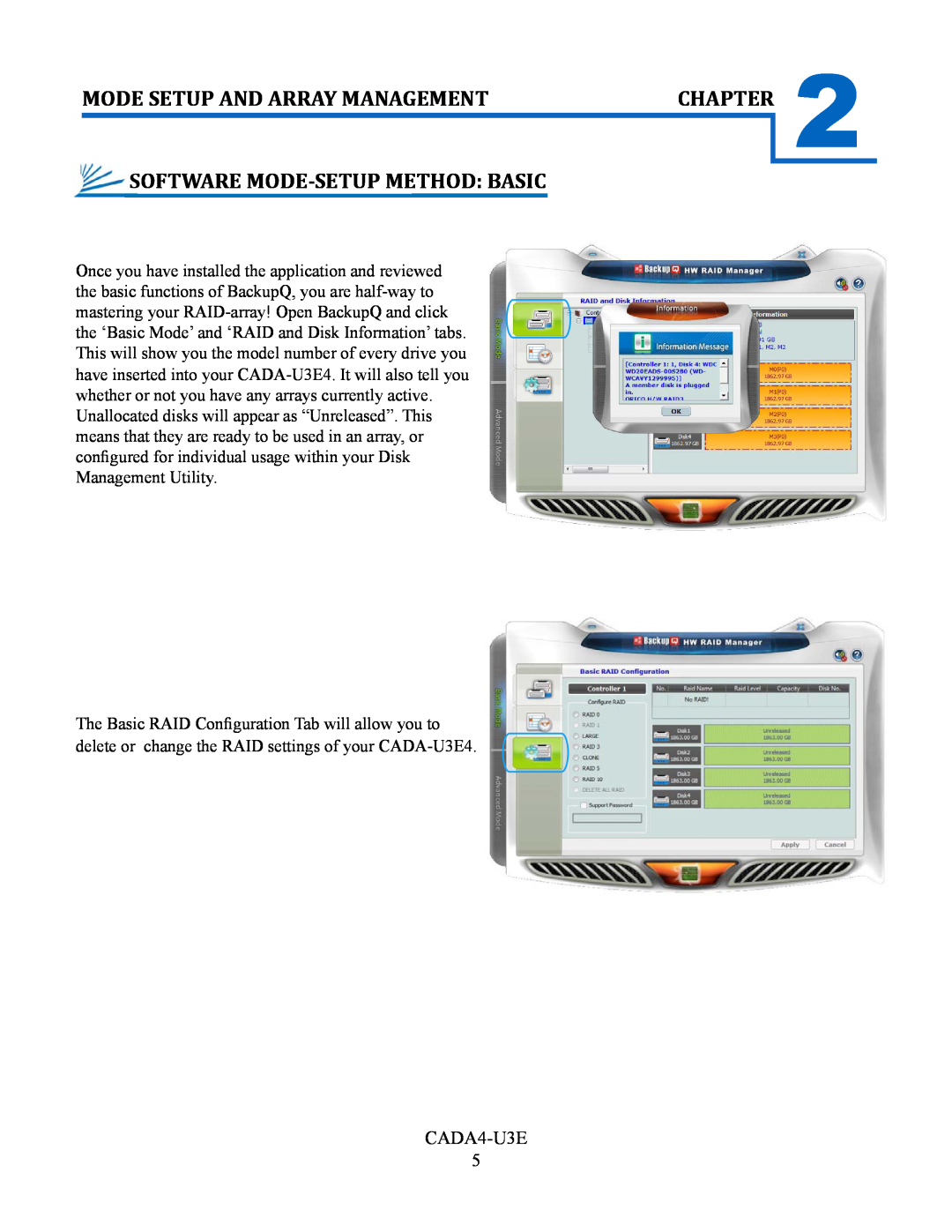 Cavalry Storage CADA-U3E4 instruction manual Software Mode-Setup Method Basic, Mode Setup And Array Management, Chapter 