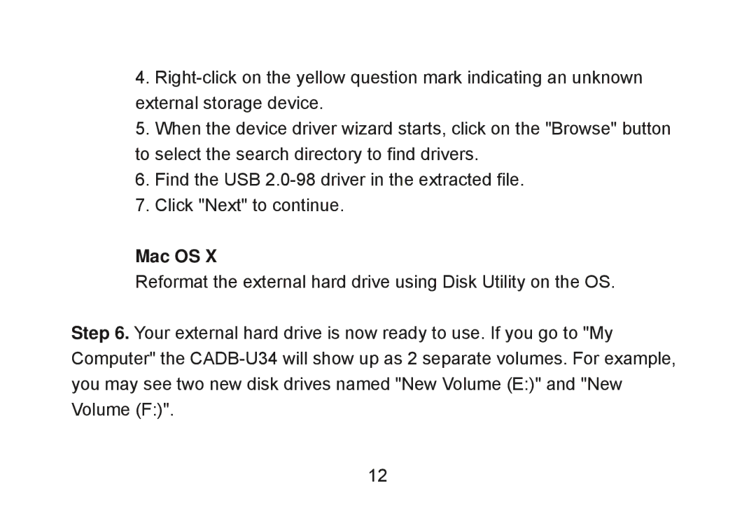 Cavalry Storage CADB-U34 user manual Mac OS 