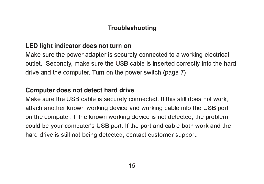 Cavalry Storage CADB-U34 Troubleshooting LED light indicator does not turn on, Computer does not detect hard drive 