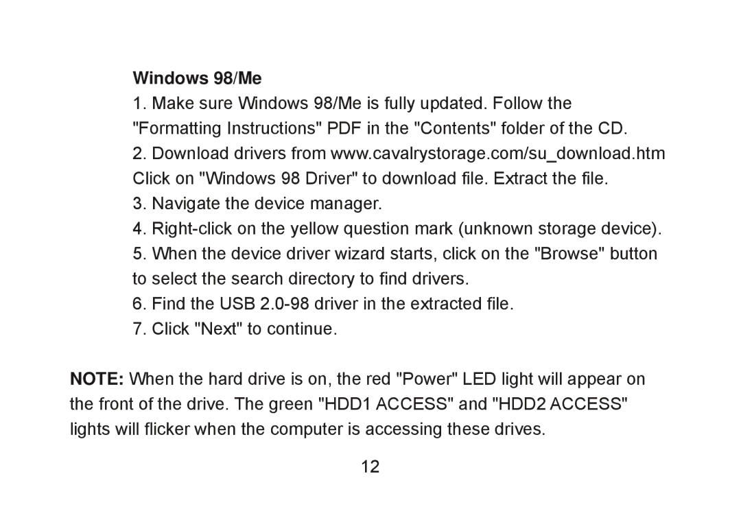 Cavalry Storage CADT-U32A user manual Windows 98/Me 