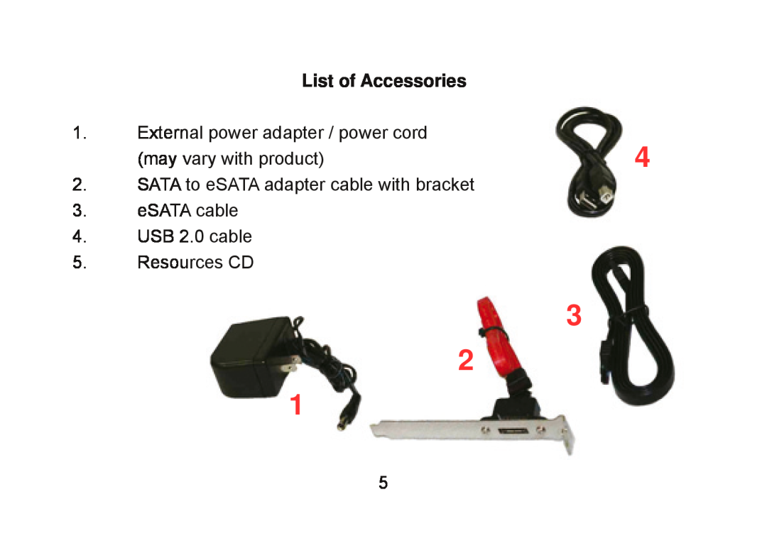 Cavalry Storage CAXM user manual List of Accessories, External power adapter / power cord, may vary with product 