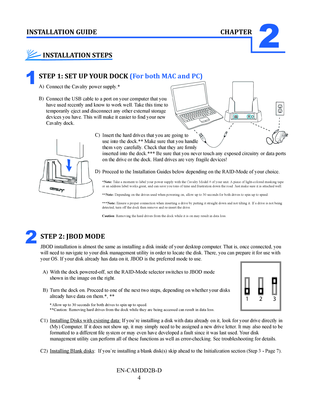 Cavalry Storage EN-CAHDD2B-D instruction manual Installation Steps, Jbod Mode 