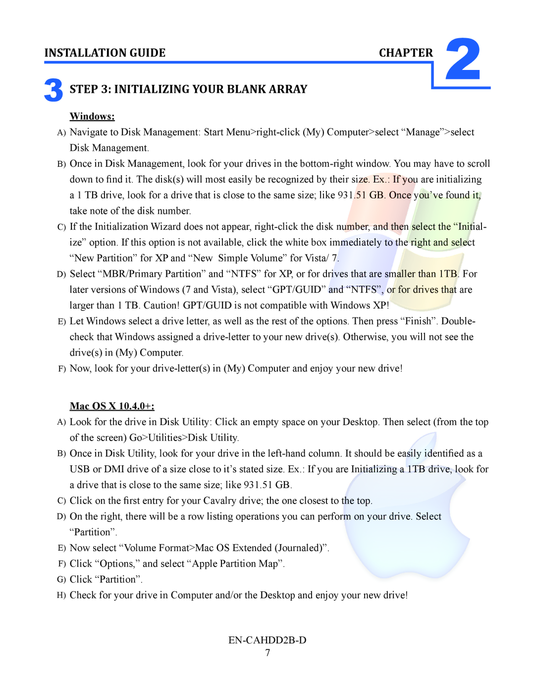 Cavalry Storage EN-CAHDD2B-D instruction manual Initializing Your Blank Array, Windows 