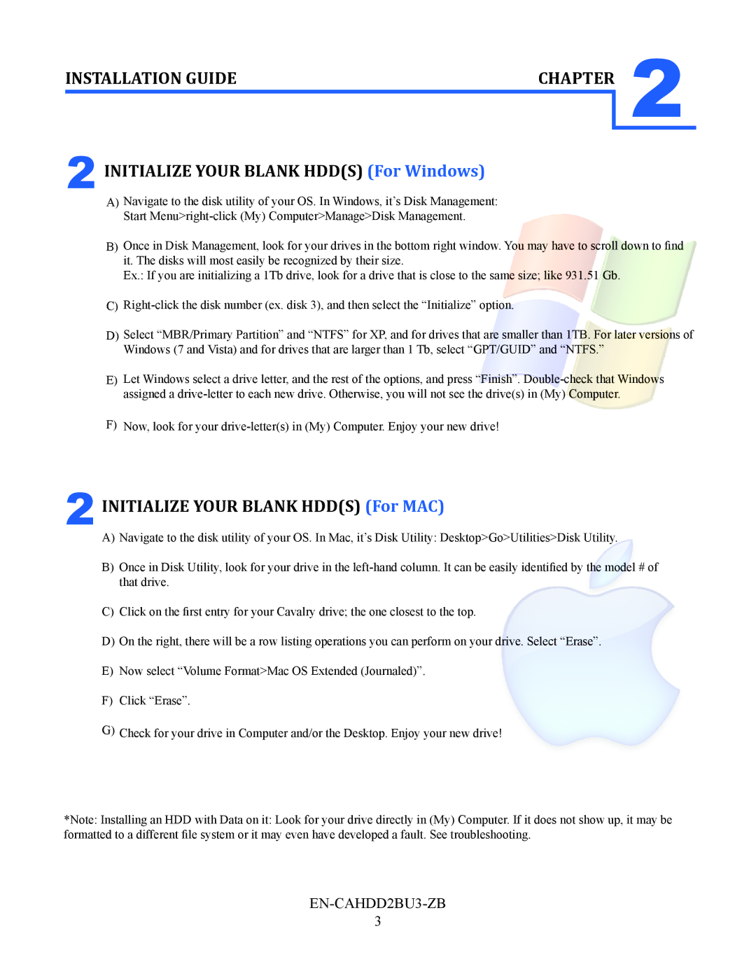 Cavalry Storage EN-CAHDD2BU3-ZB instruction manual Initialize Your Blank Hdds For Windows 