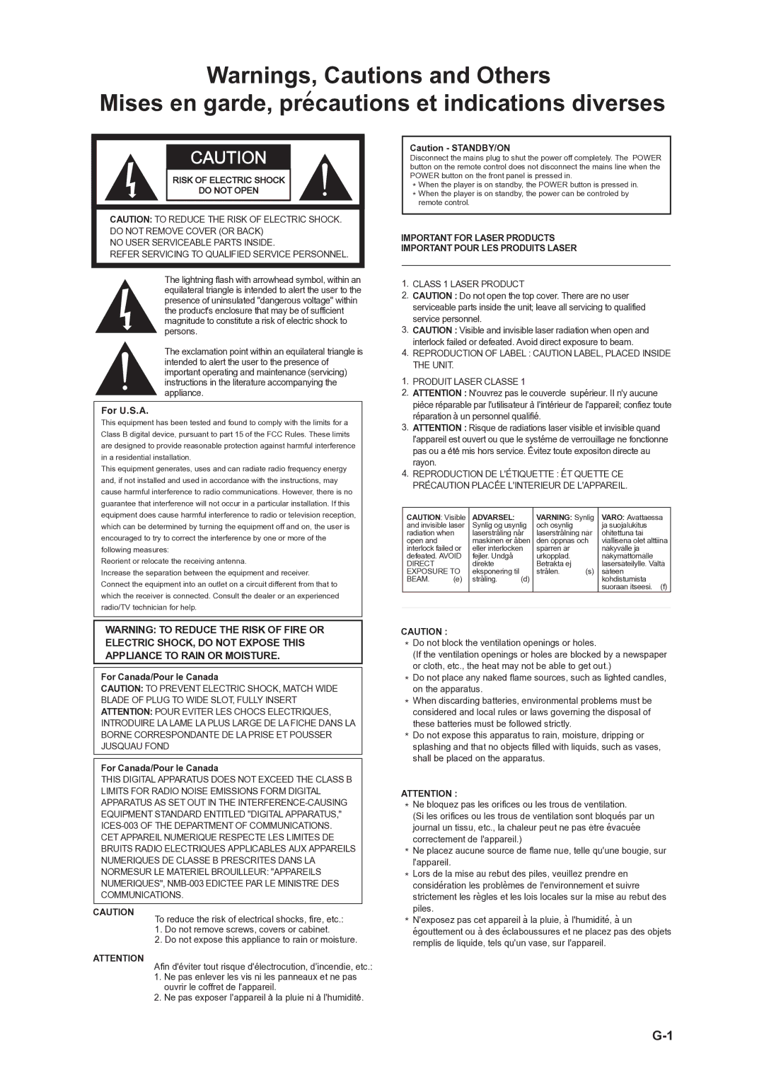 CAVS 105G manual Mises en garde, precautions et indications diverses 