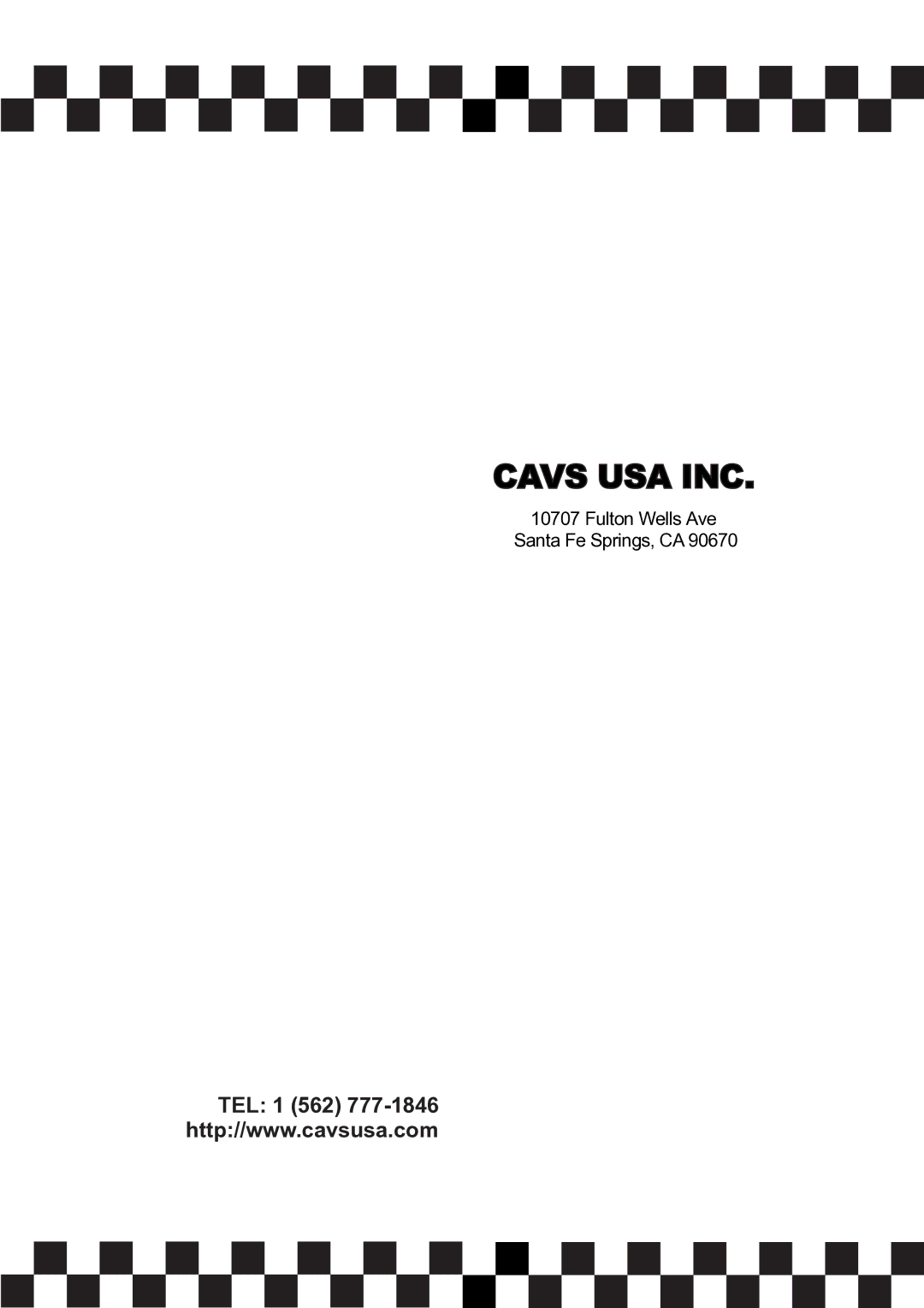 CAVS 105G manual Cavs USA INC 