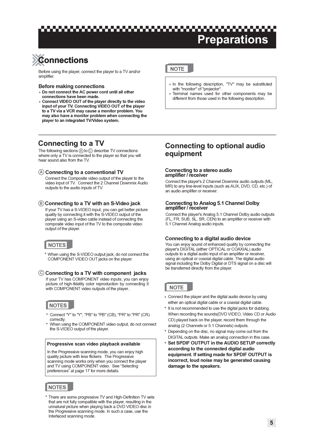 CAVS 105G manual Preparations, Connections, Connecting to a TV, Connecting to optional audio equipment 