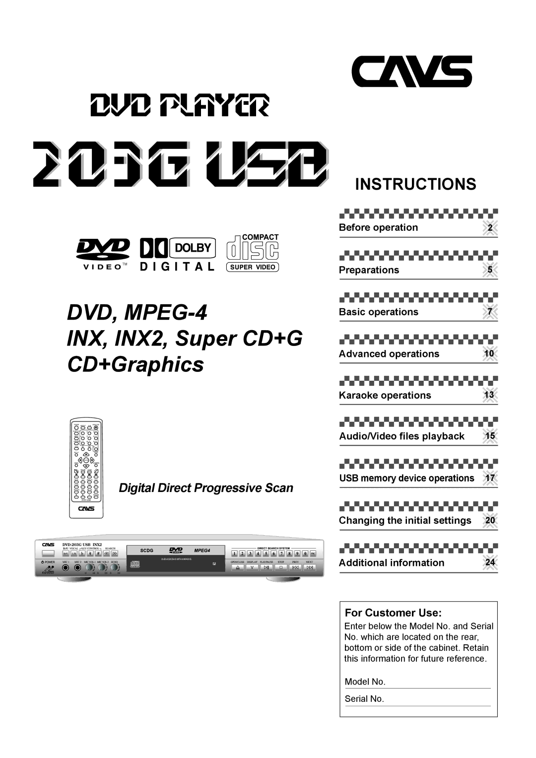 CAVS 203G USB manual DVD Player, USB memory device operations 