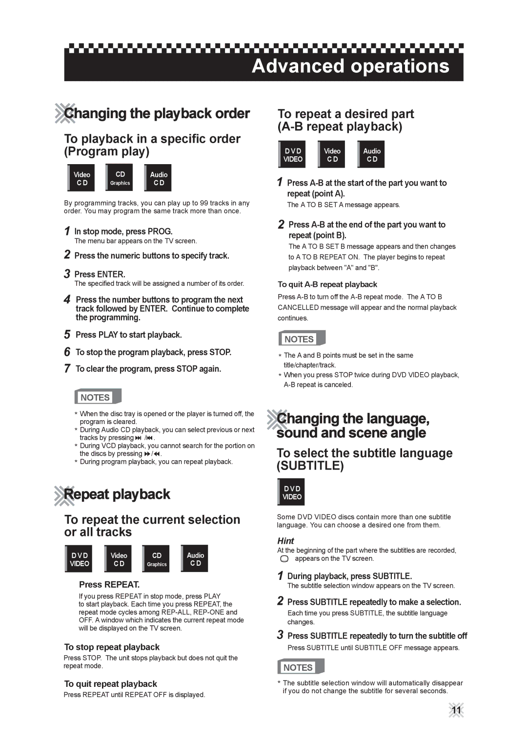 CAVS 203G USB manual Changing the playback order, Repeat playback, To playback in a specific order Program play 