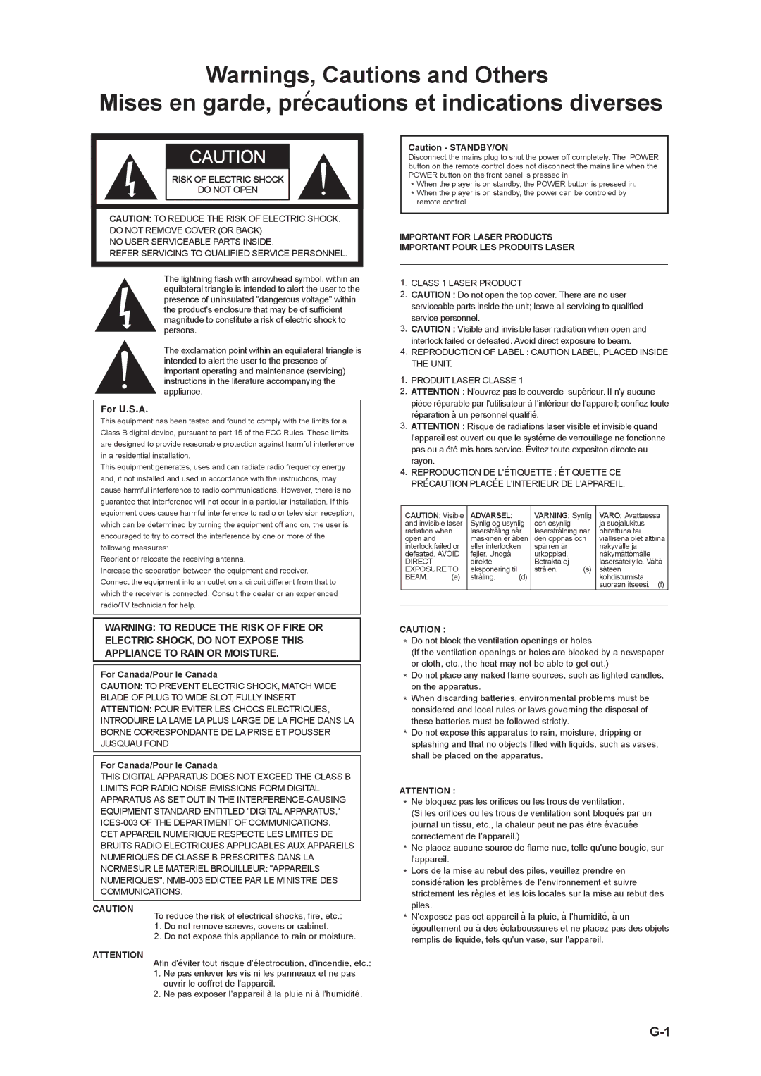 CAVS 203G USB manual Mises en garde, precautions et indications diverses 