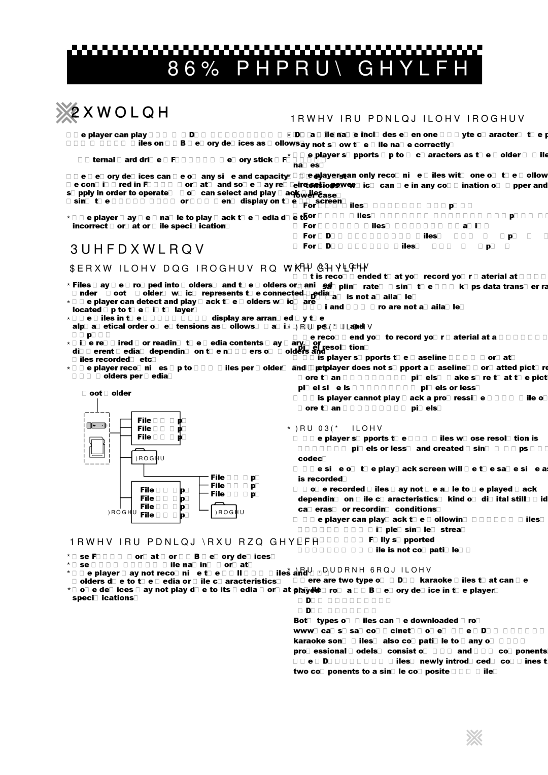 CAVS 203G USB manual USB memory device operations, About files and folders on the device 