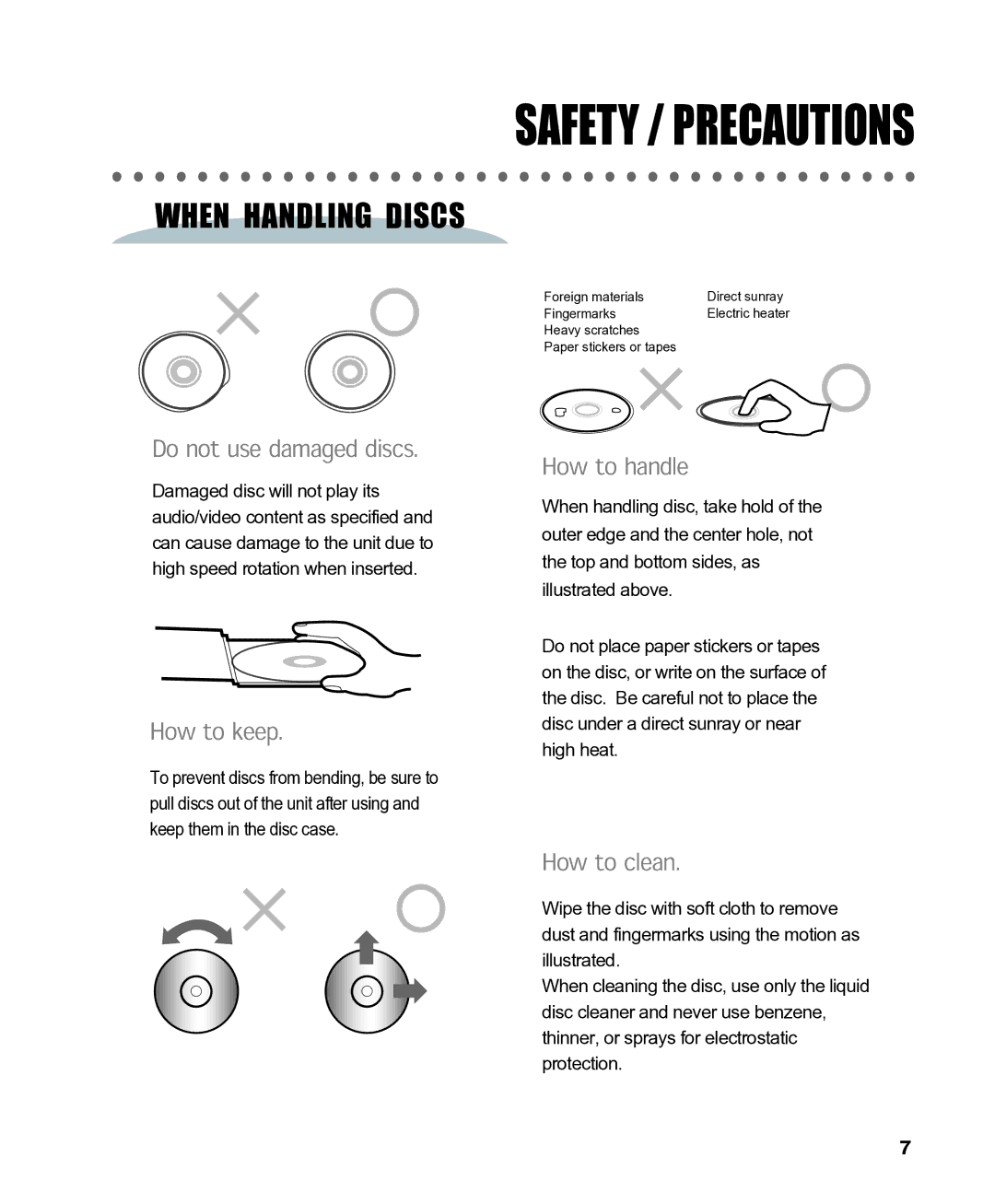 CAVS CAVS JB-199 manual When Handling Discs, Do not use damaged discs 