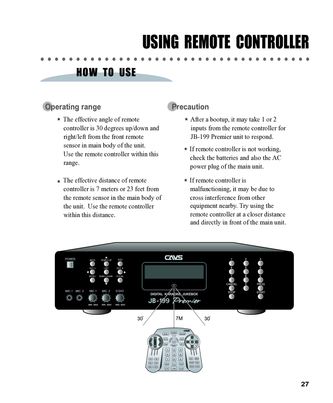 CAVS CAVS JB-199 manual HOW to USE, Precaution 