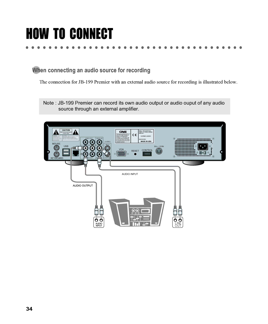 CAVS CAVS JB-199 manual When connecting an audio source for recording 