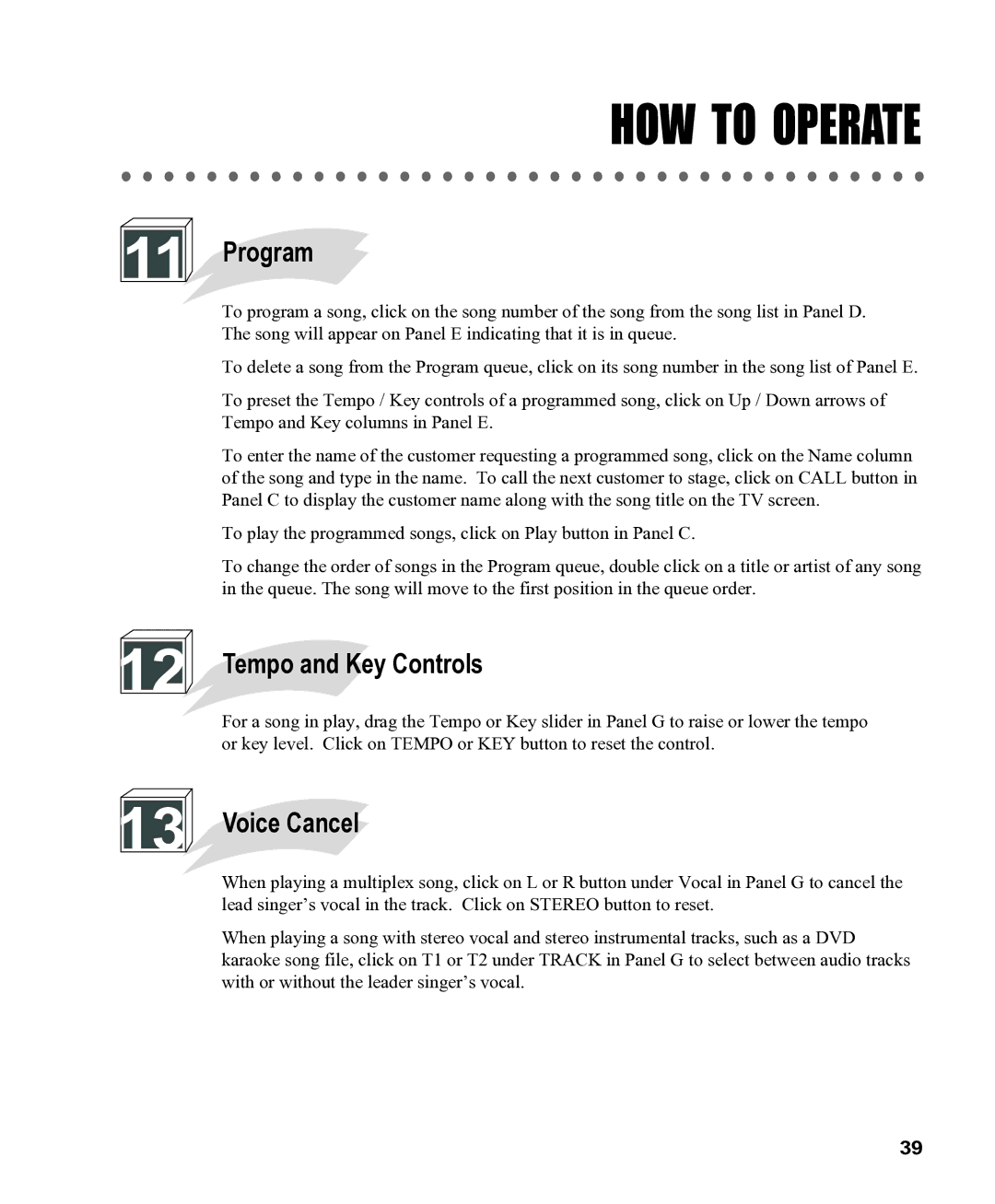 CAVS CAVS JB-199 manual Program, Tempo and Key Controls, Voice Cancel 