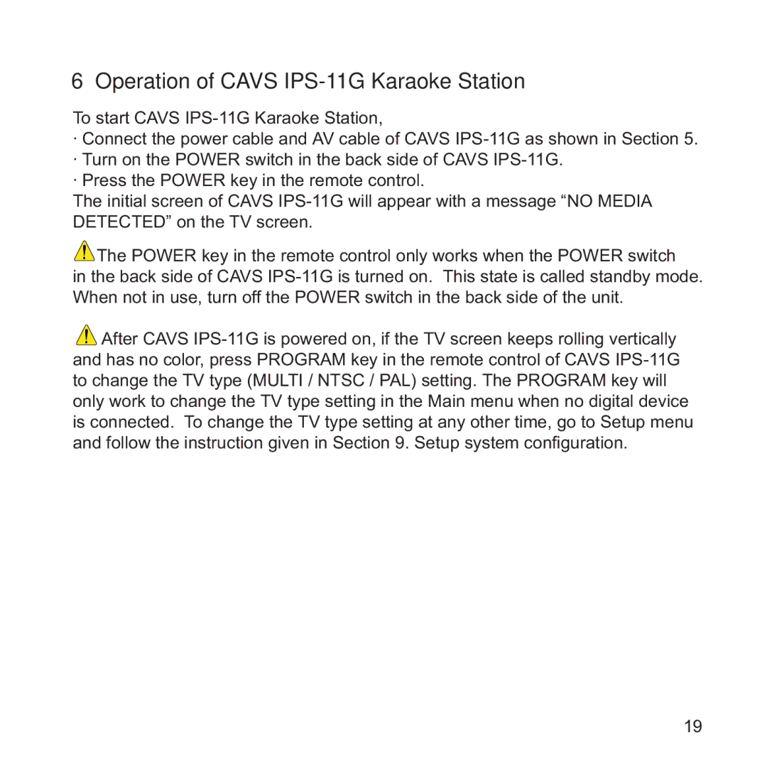 CAVS manual Operation of Cavs IPS-11G Karaoke Station 