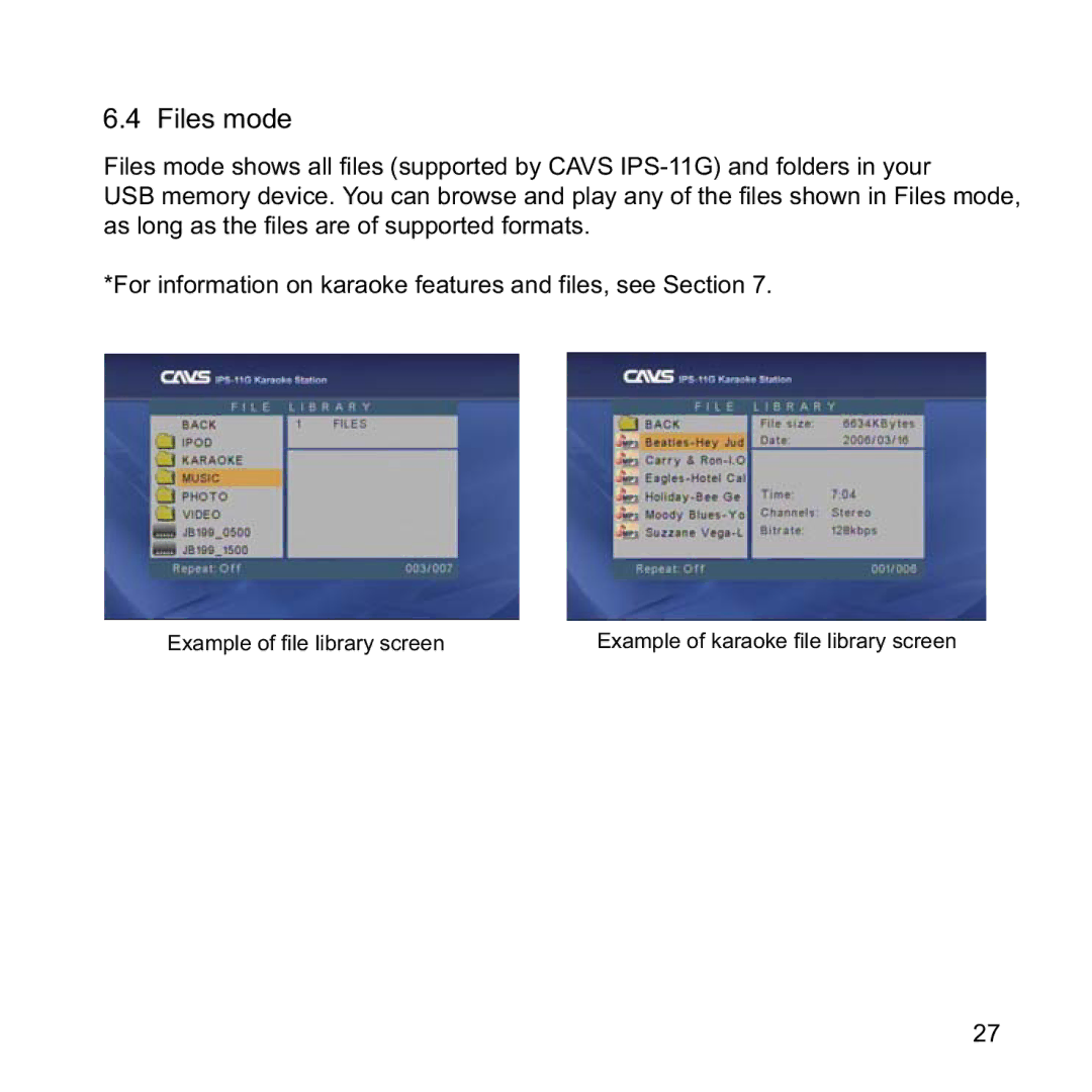 CAVS IPS-11G manual Files mode 