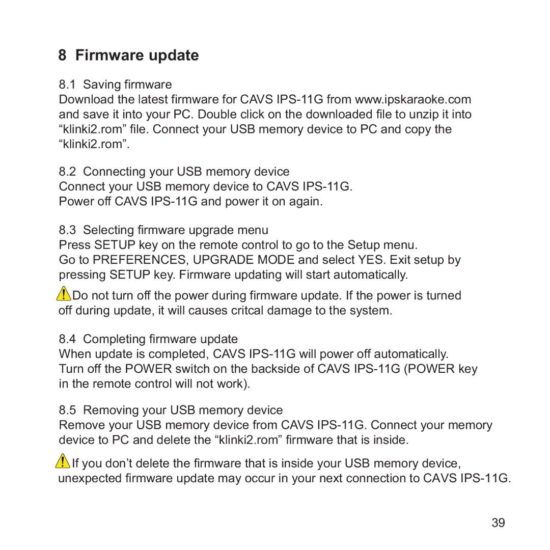 CAVS IPS-11G manual Firmware update 