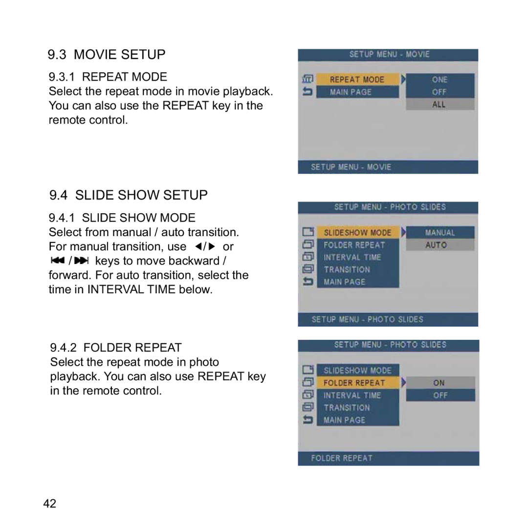 CAVS IPS-11G manual Movie Setup, Slide Show Mode 