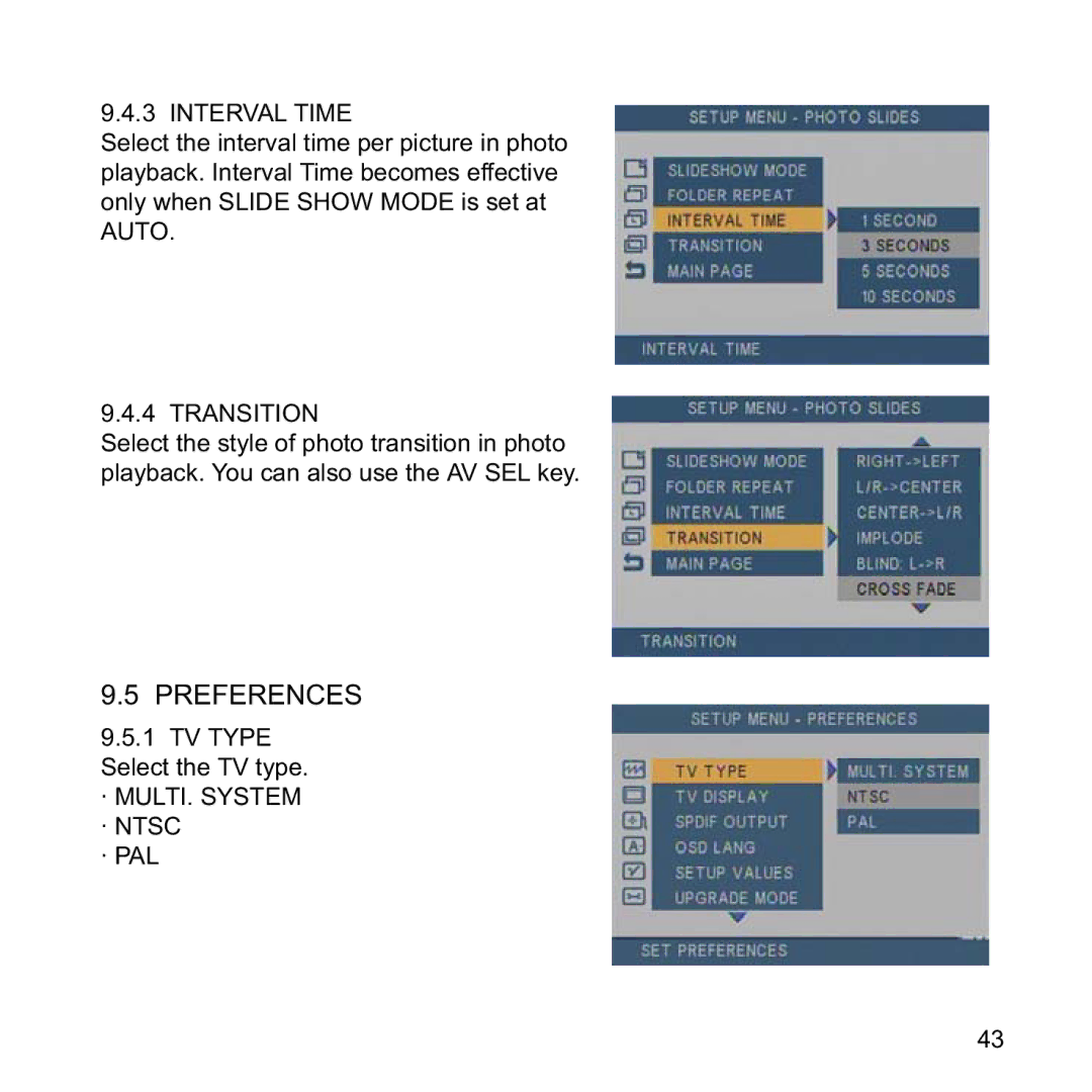 CAVS IPS-11G manual Interval Time, Transition, · MULTI. System · Ntsc · PAL 