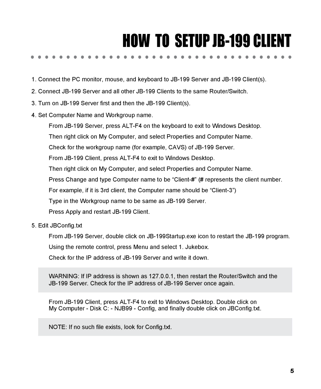 CAVS manual HOW to Setup JB-199 Client 