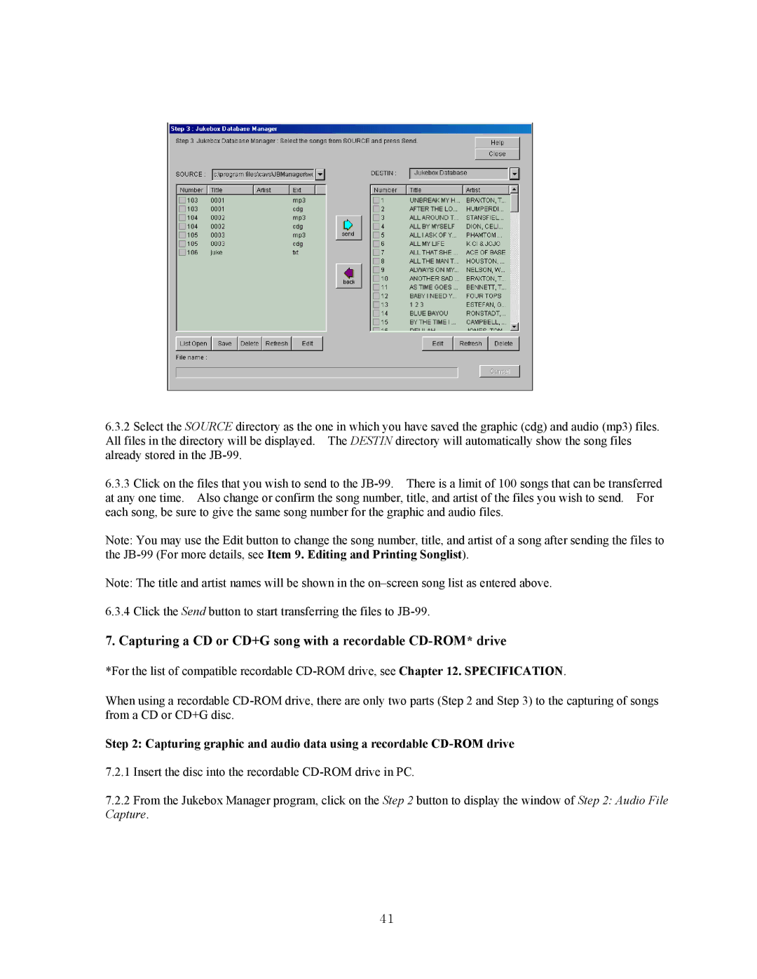 CAVS JB-99 manual Capturing a CD or CD+G song with a recordable CD-ROM* drive 