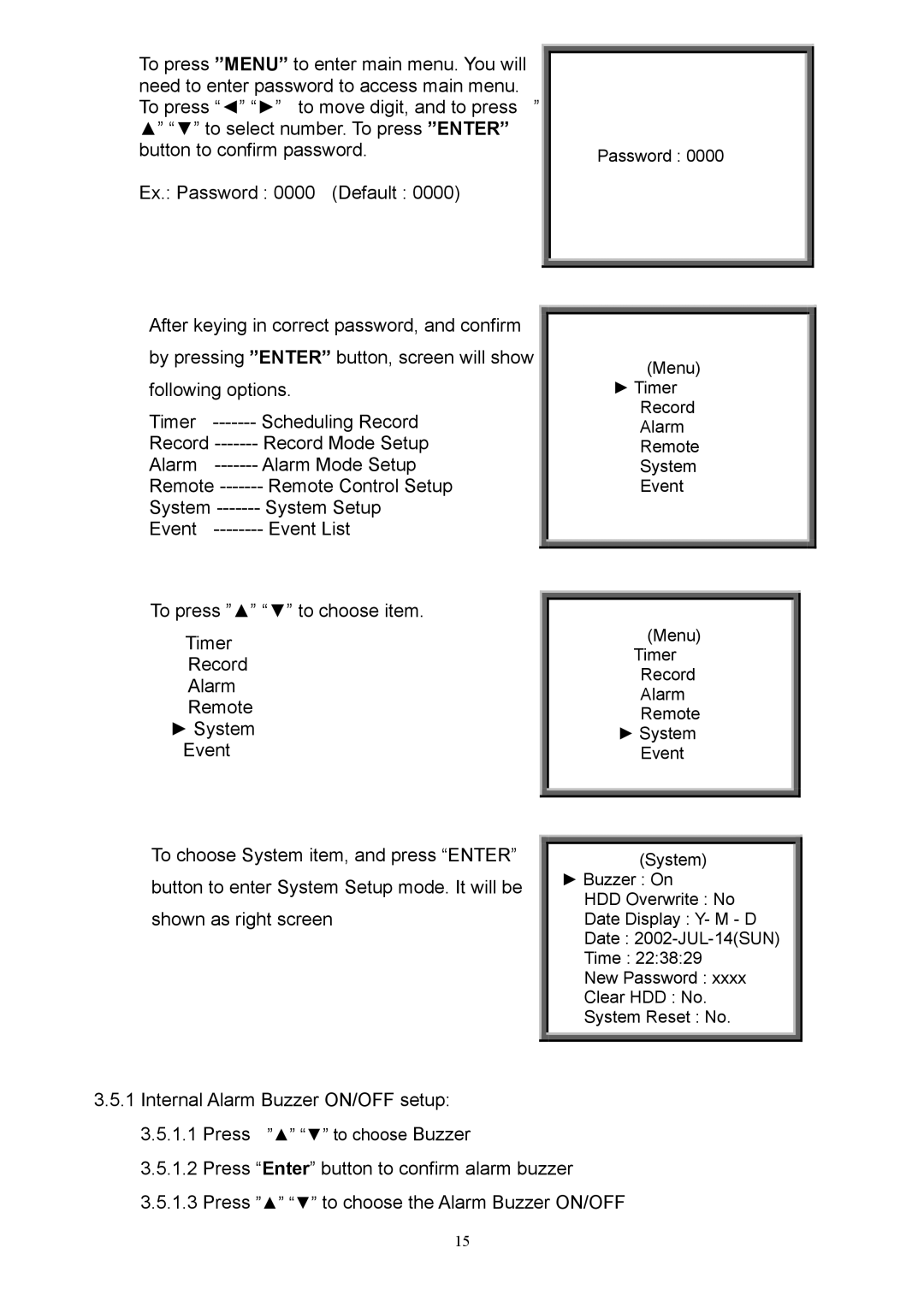 CBC CBC V 0.1 manual Internal Alarm Buzzer ON/OFF setup 