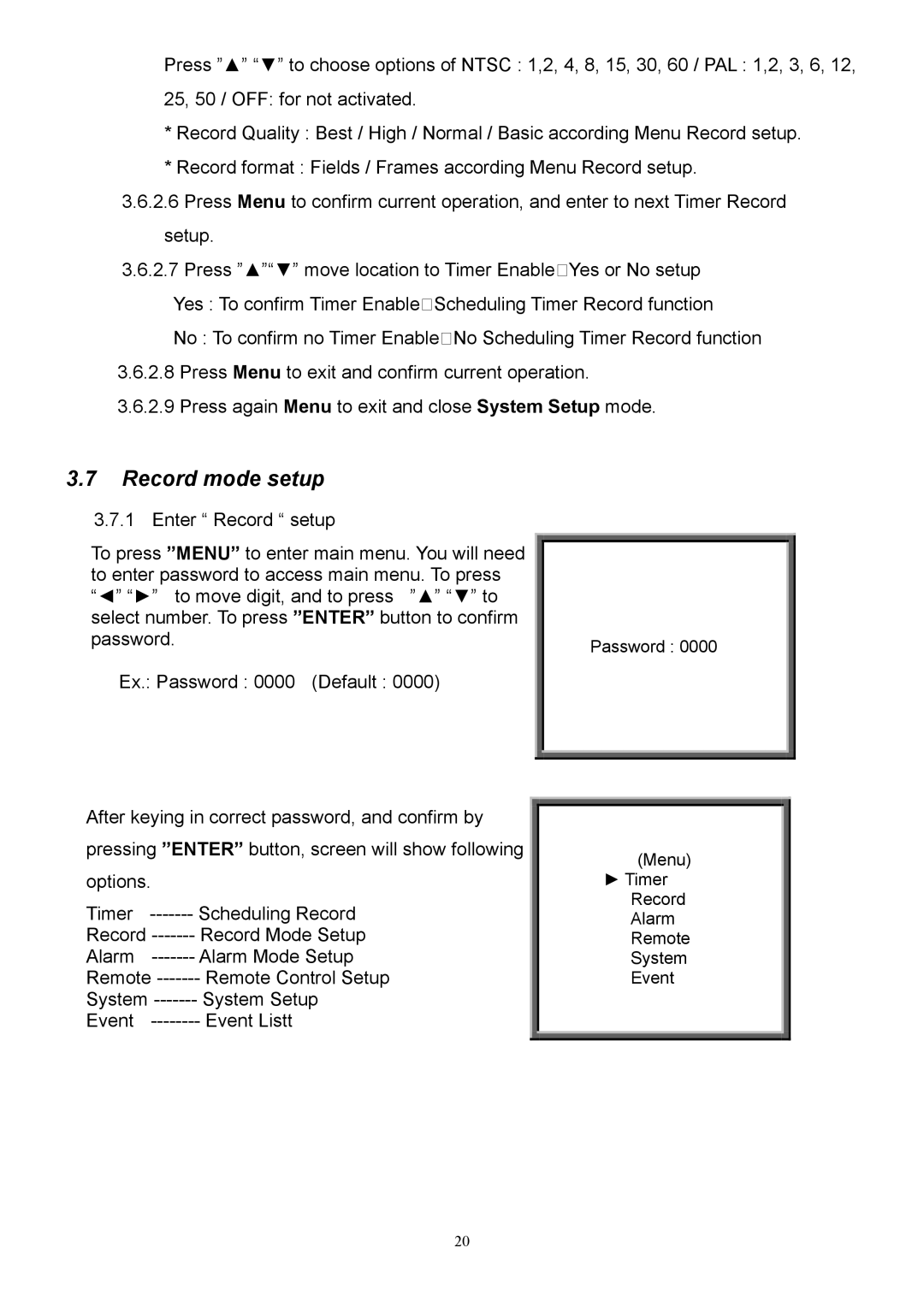 CBC CBC V 0.1 manual Record mode setup 