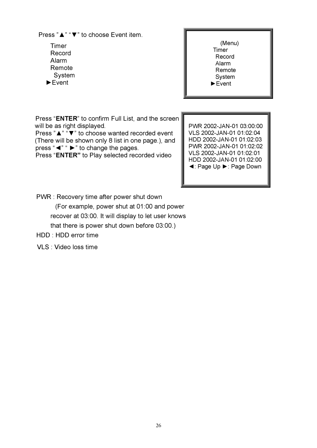 CBC CBC V 0.1 manual Press to choose Event item Timer 