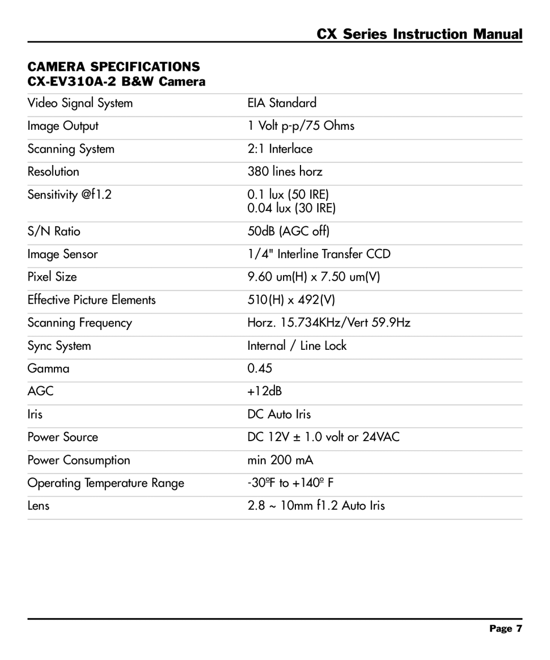 CBC CX Series manual CX-EV310A-2 B&W Camera, Agc 